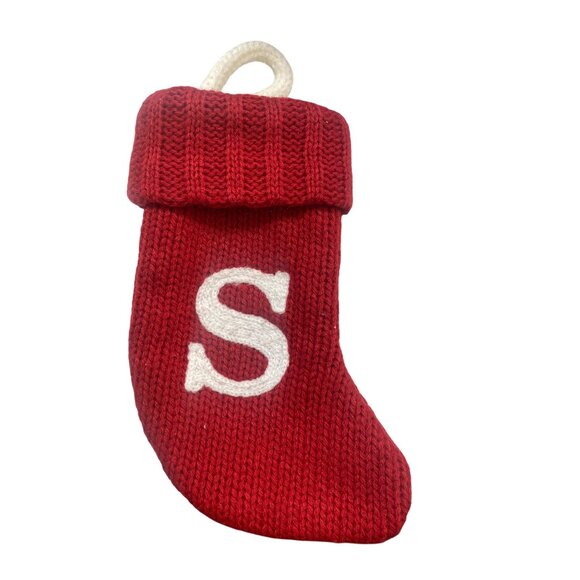 Red Knit Christmas Stocking Monogram "S" Initial - Picture 1 of 3